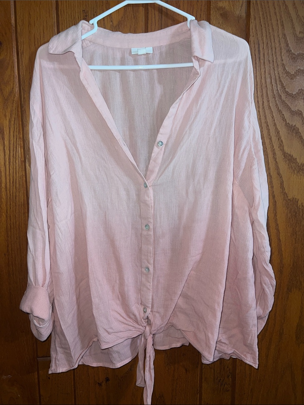 J. Jill Soft Ombré Pink Tie-Front Button Down Shirt Size XL Tall